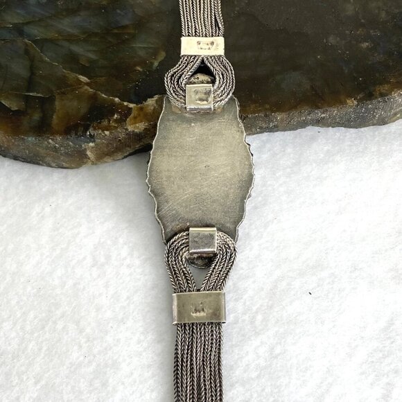 VTG Silver 950 FUAT Blue Quartz Turkish Triple Foxtail Chain Tassel Necklace 49g - Picture 6 of 16